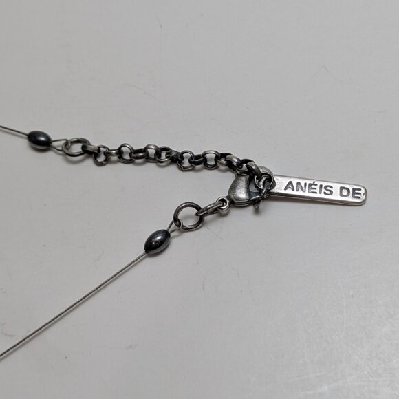 Vintage Y2K Silver Plate Designer Beaded Necklace Boho Grunge Punk Goth Art Deco - Picture 4 of 5